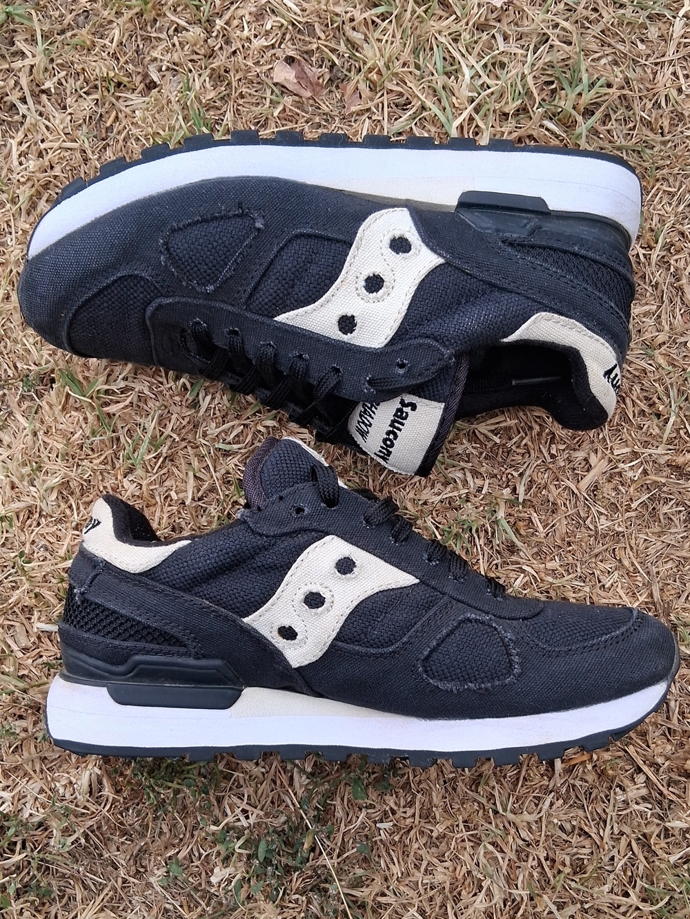 Saucony Black and Cream Retro Runner Sneakers
